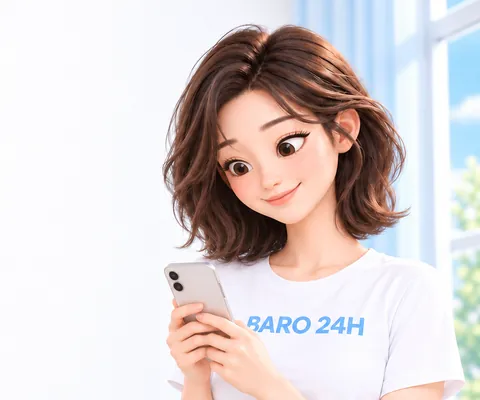 휴대폰을 보며 미소 짓는 여성 3D 인물